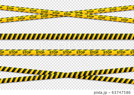 Warning yellow and black seamless tapes on transparent background. Safety fencing ribbon 63747586