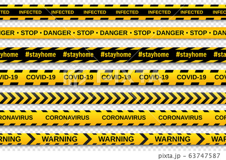 Warning yellow and black seamless tapes on transparent background. Global pandemic virus COVID-19 63747587