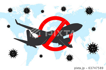 Dangerous novel coronavirus COVID-19. Stop airplane flying. Pandemic medical health risk 63747589