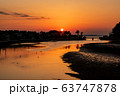 一貴山川と川口橋の夕景 63747878
