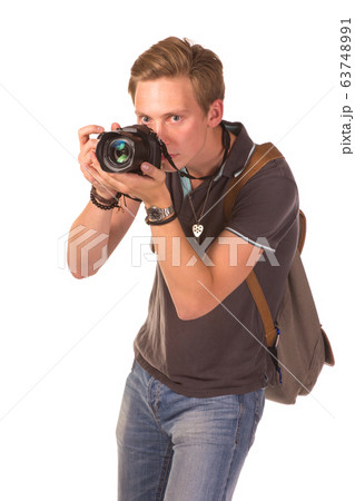 Young paparazzi with camera Young paparazzi with camera 63748991