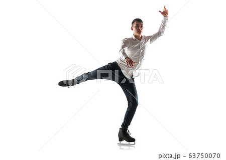 Man figure skating isolated on white studio backgound with copyspace 63750070