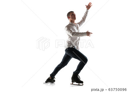Man figure skating isolated on white studio backgound with copyspace 63750096
