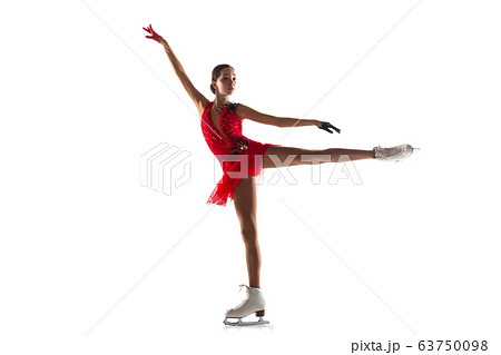 Girl figure skating isolated on white studio backgound with copyspace 63750098