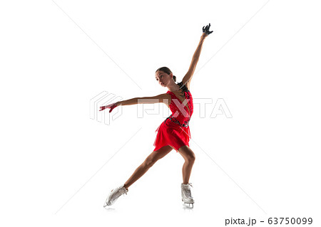 Girl figure skating isolated on white studio backgound with copyspace 63750099