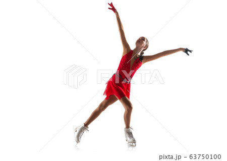 Girl figure skating isolated on white studio backgound with copyspace 63750100