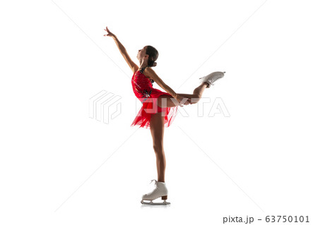 Girl figure skating isolated on white studio backgound with copyspace 63750101