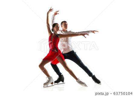 Duo figure skating isolated on white studio backgound with copyspace 63750104