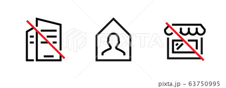 Set of Ban Office, Shop, Business and Stay Home icons. Editable line vector. 63750995
