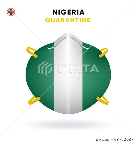 Nigeria Quarantine Mask with Flag. Medical Precaution Concept. Vector illustration Coronavirus isolated on white background. Template Danger of Coronavirus 63752037