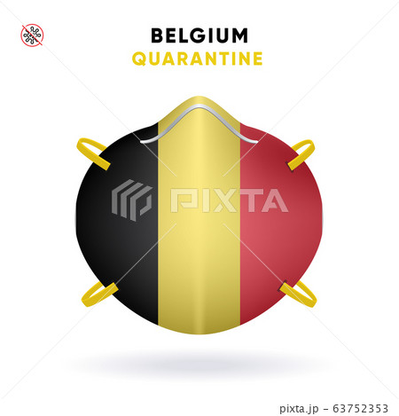 Belgium Quarantine Mask with Flag. Medical Precaution Concept. Vector illustration Coronavirus isolated on white background. Template Danger of Coronavirus 63752353