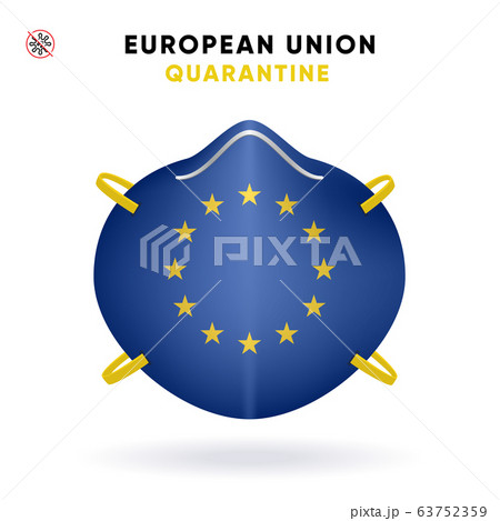 European Union Quarantine Mask with Flag. Medical Precaution Concept. Vector illustration Coronavirus isolated on white background. Template Danger of Coronavirus European Union Quarantine Mask with Flag. Medical Precaution Concept. Vector illustration Coronavirus isolated on white background. Template Danger of Coronavirus 63752359