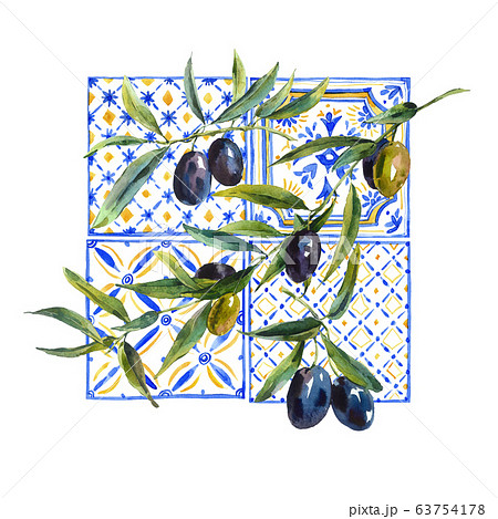 Watercolor olive branches ornament greeting card 63754178