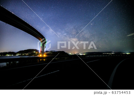 《長崎県 長崎市》 伊王島大橋と夏の天の川と星空 63754453