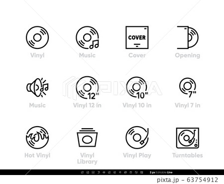 Vinyl Music icons. Different Plate Sizes, LP, Hot, Artist Library, Covers and Turntables set. Editable line vector pictograms Vinyl Music icons. Different Plate Sizes, LP, Hot, Artist Library, Covers and Turntables set. Editable line vector pictograms 63754912