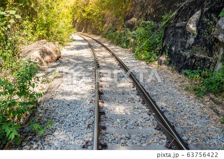 The Death Railway crossing kwai river in Kanchanaburi Thailand. Important landmark and destination to visiting and world war II history builted 63756422