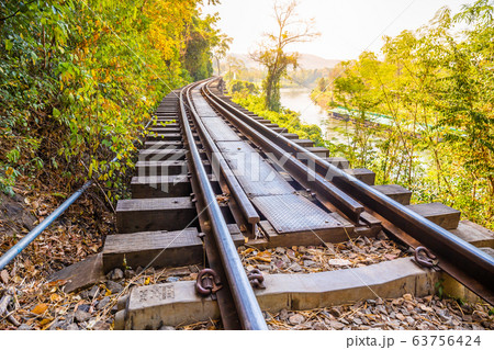 The Death Railway crossing kwai river in Kanchanaburi Thailand. Important landmark and destination to visiting and world war II history builted 63756424