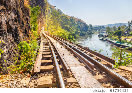 The Death Railway crossing kwai river in Kanchanaburi Thailand. Important landmark and destination to visiting and world war II history builted 63756432