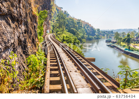 The Death Railway crossing kwai river in Kanchanaburi Thailand. Important landmark and destination to visiting and world war II history builted 63756434