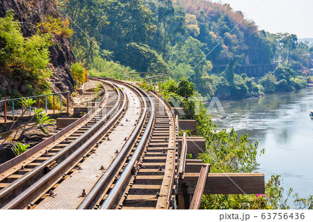 The Death Railway crossing kwai river in Kanchanaburi Thailand. Important landmark and destination to visiting and world war II history builted 63756436