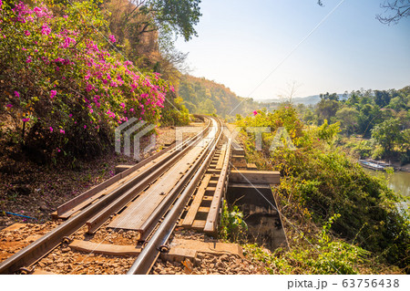 The Death Railway crossing kwai river in Kanchanaburi Thailand. Important landmark and destination to visiting and world war II history builted 63756438