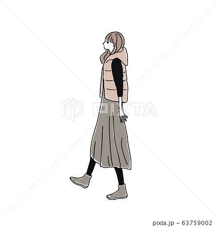 歩く女性 横顔 のイラスト素材