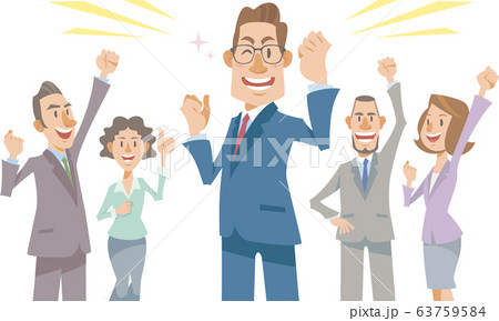 仲間たちと喜びを分かち合うビジネスマンのイラスト素材