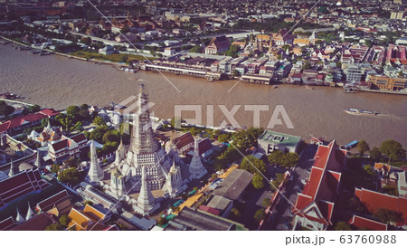 Temples from above, Grand Palace, Wat Pho, Wat Arun, in Bangkok in thailand 63760988