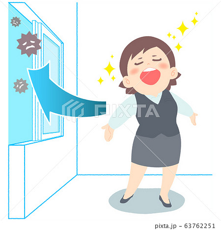 換気したオフィスで深呼吸するOL 63762251