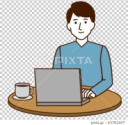 遠程工作的男人咖啡館簡單圖 63762847