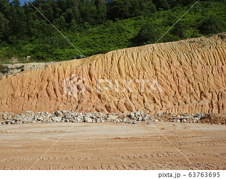 Erosion at ground and slopes is caused by rainfall. The soil structure is weak and there are landslide. Safety measure has been taken in some area. 63763695