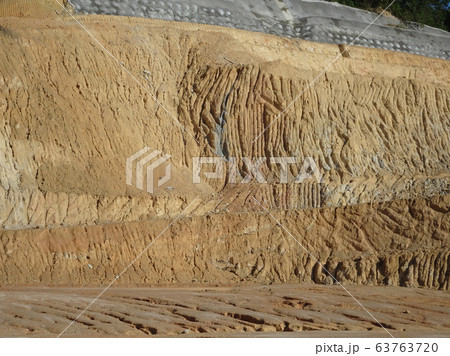Erosion at ground and slopes is caused by rainfall. The soil structure is weak and there are landslide. Safety measure has been taken in some area. 63763720
