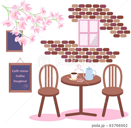 桜とカフェ風景のイラストのイラスト素材 [63766002] - PIXTA