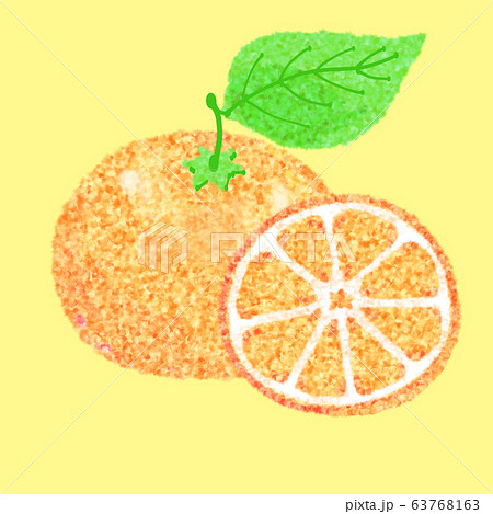 ほんわかタッチのオレンジのイラスト 黄色背景 のイラスト素材