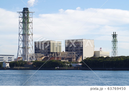 扇島の火力発電所の景色の写真素材