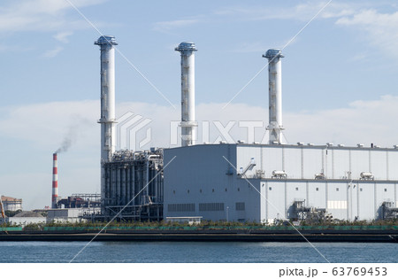 扇島の火力発電所の景色の写真素材