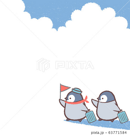 旅行ガイドとペンギンヒナ青空フレーム1のイラスト素材