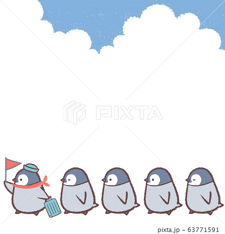 旅行ガイドとペンギンヒナ青空フレーム2のイラスト素材
