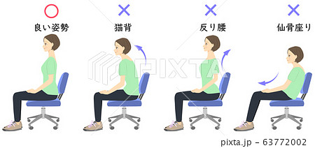正しい姿勢で椅子に座る女性 比較イラスト 01のイラスト素材
