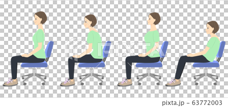 正しい姿勢で椅子に座る女性　比較イラスト　02 63772003