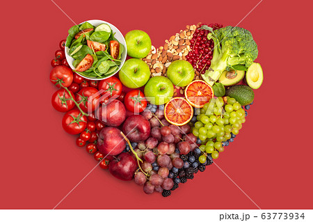 Healthy food in heart shape Healthy food in heart shape 63773934