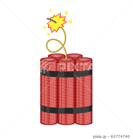 Bomb Icon. Detonate Dynamite Concept. TNT Red Stick. Design Element for Flyer and Poster. Explode Flash, Burn Explosion. 63774740
