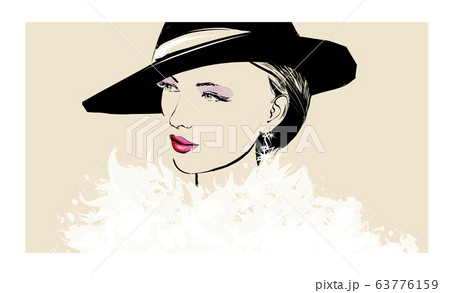 Portrait of of elegant woman wearing hat and a fur 63776159