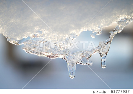 Snow melting icicle spring background. 63777987