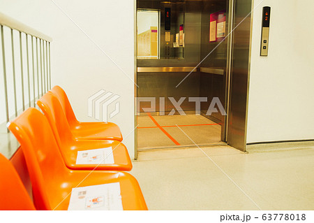 Social distancing red line inside elevator stand position for COVID-19. Social distancing red line inside elevator stand position for COVID-19. 63778018