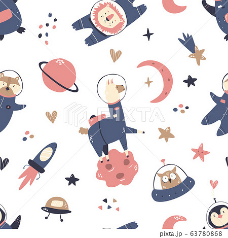 Seamless pattern with animals and space elements 63780868
