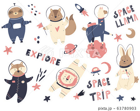 Big Set Of Astronaut Animals And Space Animals のイラスト素材