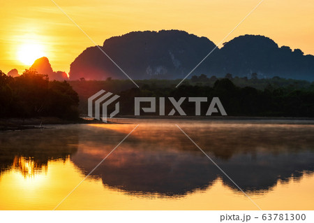 mountain and mist over pond, Nong Talay, Krabi mountain and mist over pond, Nong Talay, Krabi 63781300