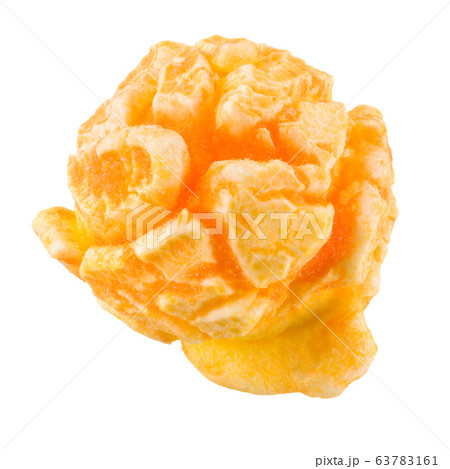 Single popped popcorn on a white background with Single popped popcorn on a white background with 63783161