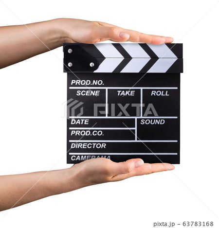 Human hand holding film clapper board isolated on Human hand holding film clapper board isolated on 63783168